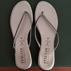 Like new pewter flip flops with gems